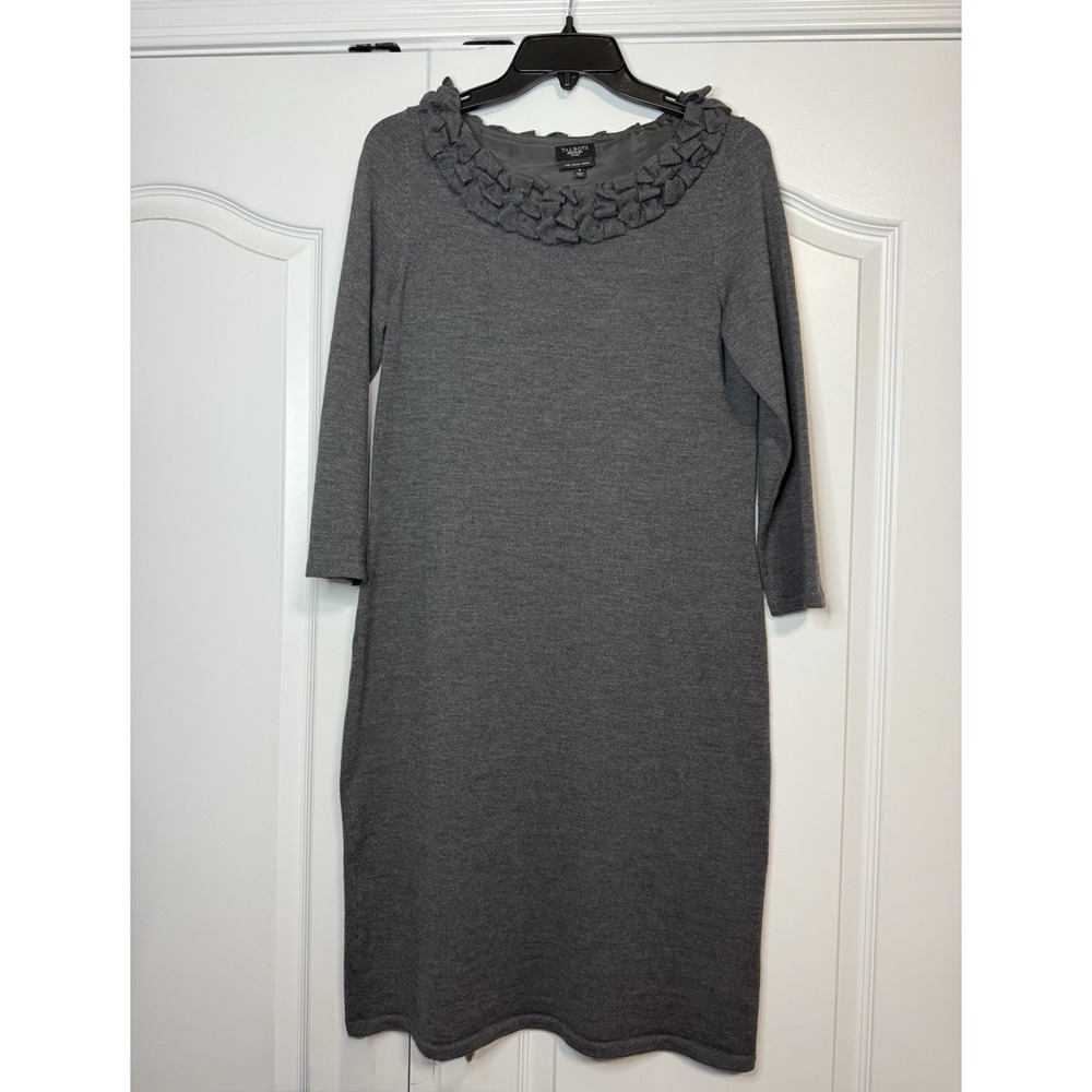 Talbots Petites Sweater Dress Womens SMALL GRAY Pure Italian Merino Minimalist